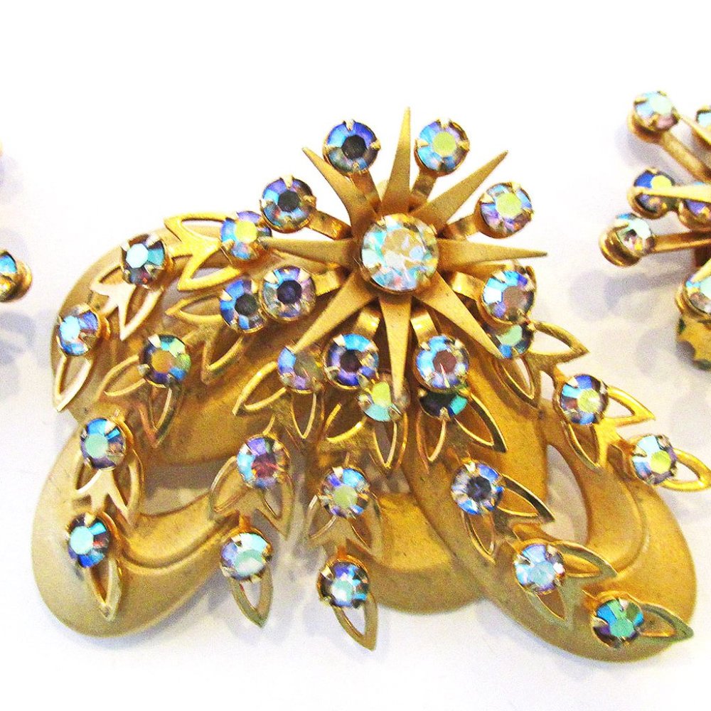 Kramer Vintage 1950s Designer Avant-Garde Rhinestone Pin and Earrings